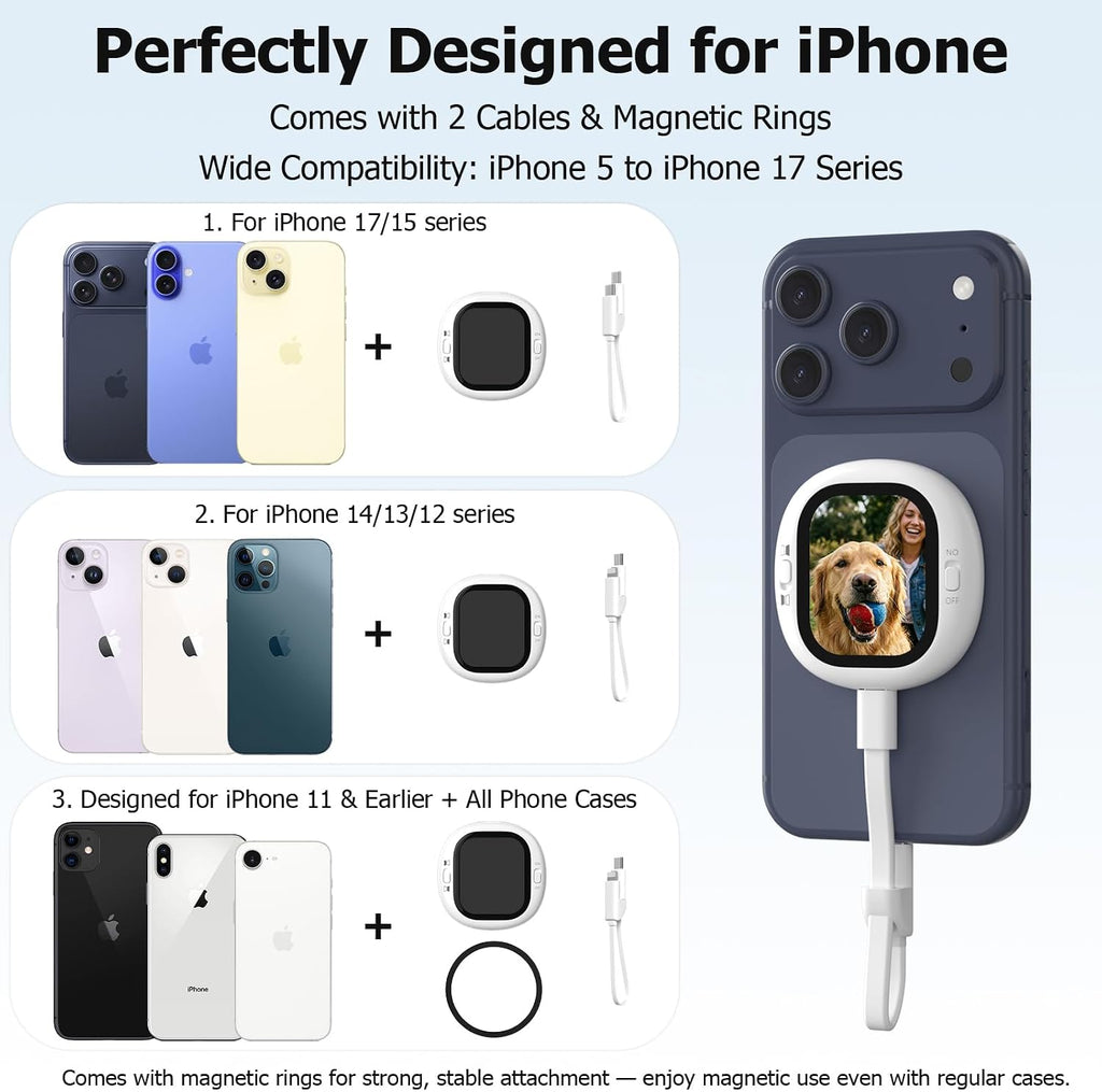 Vlogmate Mini Selfie Monitor Screen for Iphone, Back Camera Monitor for Rear Camera Selfies, Vlog Selfie Monitor for Vlogging, Tiktok, Live Streaming