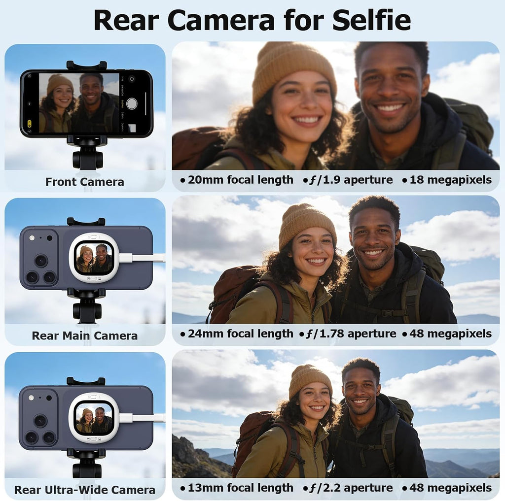Vlogmate Mini Selfie Monitor Screen for Iphone, Back Camera Monitor for Rear Camera Selfies, Vlog Selfie Monitor for Vlogging, Tiktok, Live Streaming