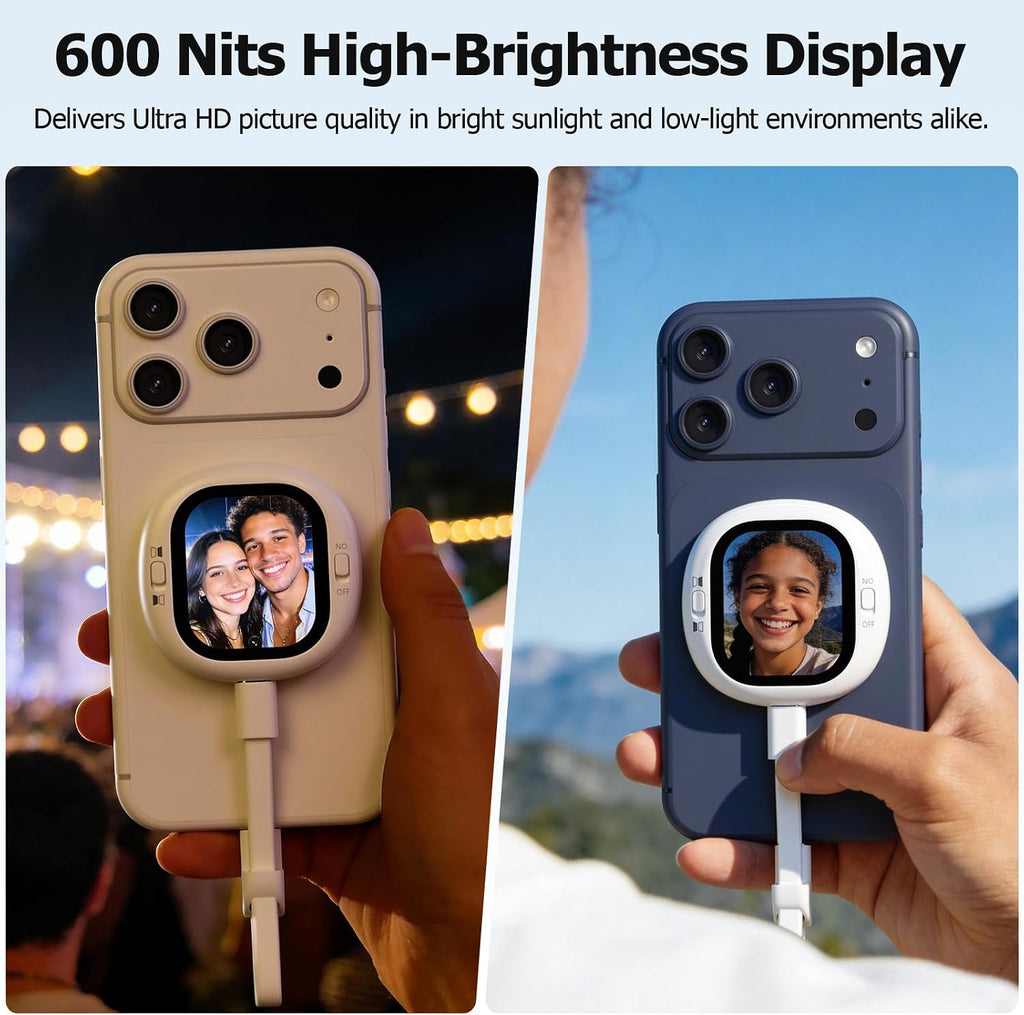Vlogmate Mini Selfie Monitor Screen for Iphone, Back Camera Monitor for Rear Camera Selfies, Vlog Selfie Monitor for Vlogging, Tiktok, Live Streaming